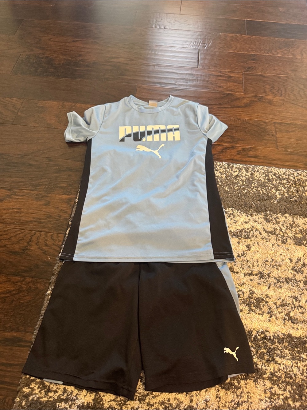 Puma Light Blue and Black Boys' Athletic Tee & Shorts Set